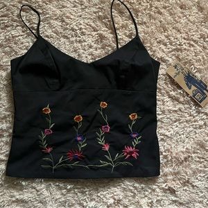 Black embroidered floral sleeveless top